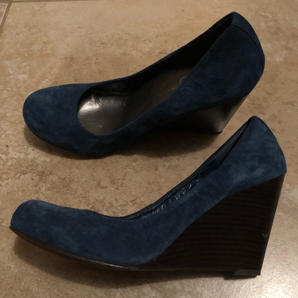 Jessica Simpson Blue Suede Wedge Heels
